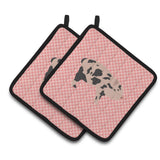 Caroline'S Treasures Mini Miniature Pig Pink Check Decorated Pot Holder, 7.5 X 7.5