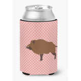 Caroline'S Treasures Wild Boar Pig Pink Check Decorative Can Hugger, Multicolor