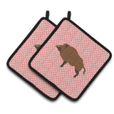 Caroline'S Treasures Wild Boar Pig Pink Check Decorated Pot Holder, 7.5 X 7.5
