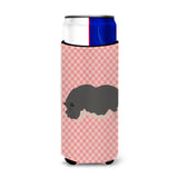 Caroline'S Treasures Vietnamese Pot-Bellied Pig Pink Check Decorative Can Hugger, Slim, Multicolor