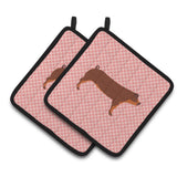 Caroline'S Treasures Duroc Pig Pink Check Decorated Pot Holder, 7.5 X 7.5