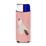 Caroline'S Treasures German Helmet Pigeon Pink Check Decorative Can Hugger, Slim, Multicolor