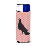 Caroline'S Treasures Budapest Highflyer Pigeon Pink Check Decorative Can Hugger, Slim, Multicolor