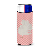 Caroline'S Treasures Silver Fantail Pigeon Pink Check Decorative Can Hugger, Slim, Multicolor