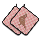 Caroline'S Treasures African Owl Pigeon Pink Check Decorated Pot Holder, 7.5 X 7.5
