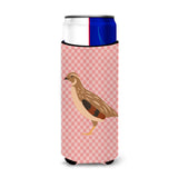 Caroline'S Treasures Golden Phoenix Quail Pink Check Decorative Can Hugger, Slim, Multicolor