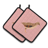 Caroline'S Treasures Golden Phoenix Quail Pink Check Decorated Pot Holder, 7.5 X 7.5