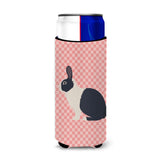 Caroline'S Treasures Dutch Rabbit Pink Check Decorative Can Hugger, Slim, Multicolor