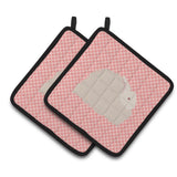 Caroline'S Treasures Fluffy Angora Rabbit Pink Check Decorated Pot Holder, 7.5 X 7.5