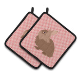Caroline'S Treasures Lionhead Rabbit Pink Check Decorated Pot Holder, 7.5 X 7.5
