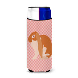 Caroline'S Treasures English Lop Rabbit Pink Check Decorative Can Hugger, Slim, Multicolor