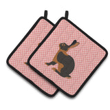Caroline'S Treasures Tan Rabbit Pink Check Decorated Pot Holder, 7.5 X 7.5