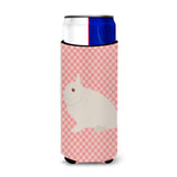 Caroline'S Treasures Hermelin Rabbit Pink Check Decorative Can Hugger, Slim, Multicolor