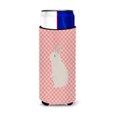 Caroline'S Treasures New Zealand White Rabbit Pink Check Decorative Can Hugger, Slim, Multicolor