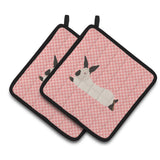 Caroline'S Treasures California White Rabbit Pink Check Decorated Pot Holder, 7.5 X 7.5