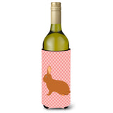 Caroline'S Treasures Rex Rabbit Pink Check Decorative Bottle Hugger, 750 Ml, Multicolor