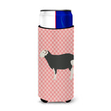 Caroline'S Treasures Herwick Sheep Pink Check Decorative Can Hugger, Slim, Multicolor