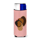 Caroline'S Treasures Bronze Turkey Pink Check Decorative Can Hugger, Slim, Multicolor