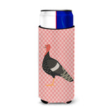 Caroline'S Treasures Marragansett Turkey Pink Check Decorative Can Hugger, Slim, Multicolor