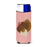 Caroline'S Treasures French Turkey Dindon Pink Check Decorative Can Hugger, Slim, Multicolor