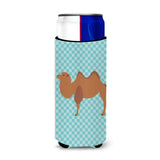 Caroline'S Treasures Bactrian Camel Blue Check Decorative Can Hugger, Slim, Multicolor