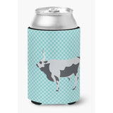 Caroline'S Treasures Hungarian Grey Steppe Cow Blue Check Decorative Can Hugger, Multicolor