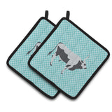 Caroline'S Treasures Hungarian Grey Steppe Cow Blue Check Decorated Pot Holder, 7.5 X 7.5