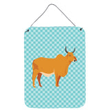 Caroline'S Treasures Zebu Indicine Cow Blue Check Metal Print, 16Hx12W, Multicolor