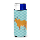 Caroline'S Treasures Zebu Indicine Cow Blue Check Decorative Can Hugger, Slim, Multicolor