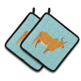 Caroline'S Treasures Zebu Indicine Cow Blue Check Decorated Pot Holder, 7.5 X 7.5