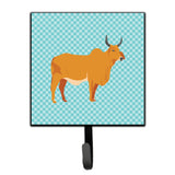 Caroline'S Treasures Zebu Indicine Cow Blue Check Wall Hook, Small, Multicolor