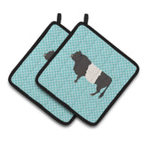 Caroline'S Treasures Belted Galloway Cow Blue Check Decorated Pot Holder, 7.5 X 7.5