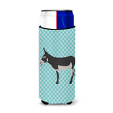 Caroline'S Treasures American Mammoth Jack Donkey Blue Check Decorative Can Hugger, Slim, Multicolor