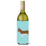 Caroline'S Treasures Miniature Mediterranian Donkey Blue Check Decorative Bottle Hugger, 750 Ml, Multicolor