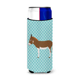 Caroline'S Treasures Miniature Mediterranian Donkey Blue Check Decorative Can Hugger, Slim, Multicolor
