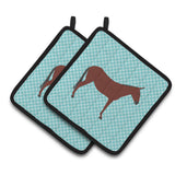 Caroline'S Treasures Hinny Horse Donkey Blue Check Decorated Pot Holder, 7.5 X 7.5