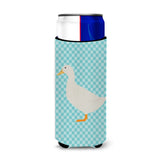Caroline'S Treasures American Pekin Duck Blue Check Decorative Can Hugger, Slim, Multicolor