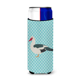 Caroline'S Treasures Muscovy Duck Blue Check Decorative Can Hugger, Slim, Multicolor