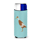 Caroline'S Treasures Indian Runner Duck Blue Check Decorative Can Hugger, Slim, Multicolor