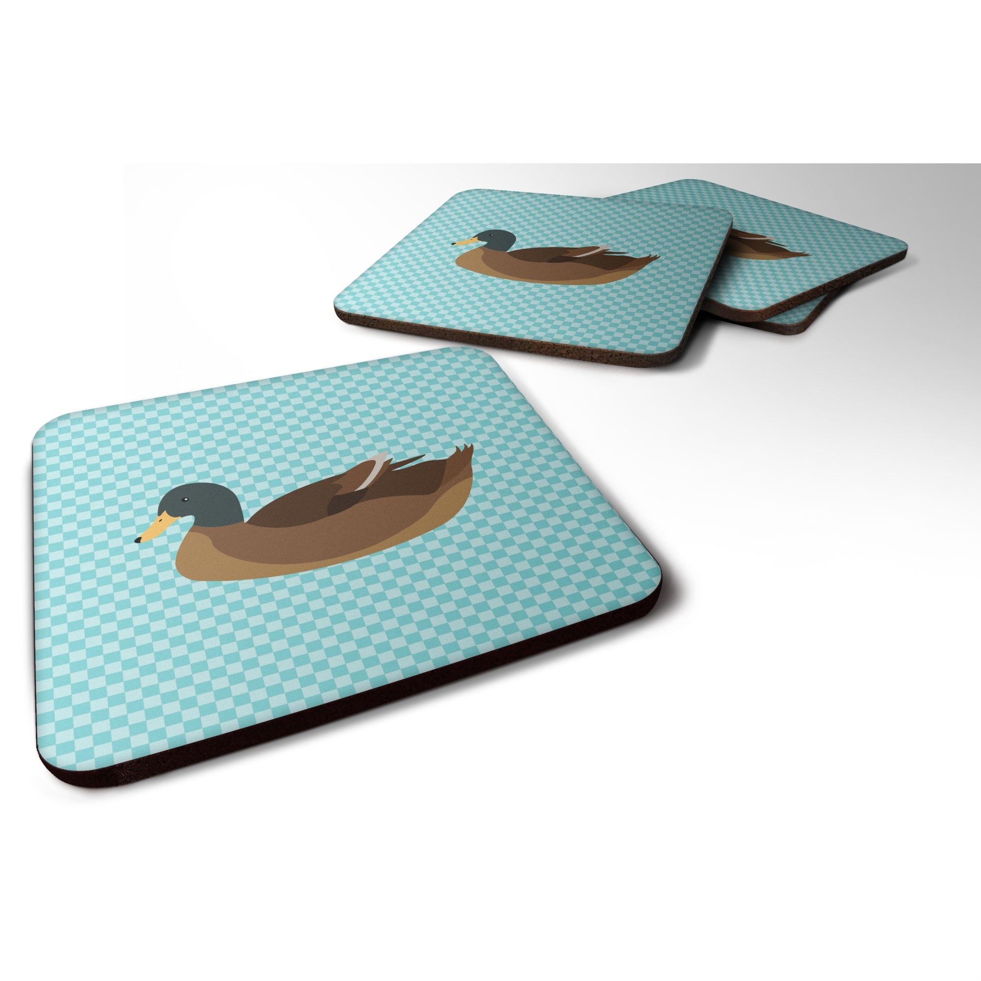 Caroline'S Treasures Khaki Campbell Duck Blue Check Decorative Coasters, 3.5, Multicolor