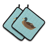 Caroline'S Treasures Khaki Campbell Duck Blue Check Decorated Pot Holder, 7.5 X 7.5