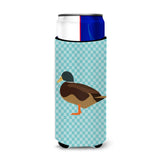 Caroline'S Treasures Silver Bantam Duck Blue Check Decorative Can Hugger, Slim, Multicolor