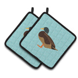 Caroline'S Treasures Silver Bantam Duck Blue Check Decorated Pot Holder, 7.5 X 7.5