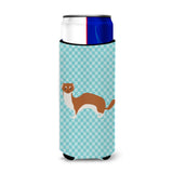 Caroline'S Treasures Weasel Blue Check Decorative Can Hugger, Slim, Multicolor