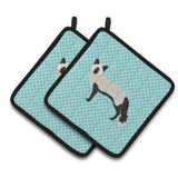 Caroline'S Treasures Silver Fox Blue Check Decorated Pot Holder, 7.5 X 7.5