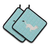 Caroline'S Treasures Stoat Short-Tailed Weasel Blue Check Decorated Pot Holder, 7.5 X 7.5
