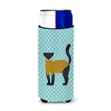 Caroline'S Treasures Yellow-Throated Marten Blue Check Decorative Can Hugger, Slim, Multicolor