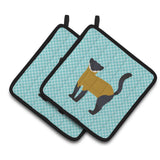 Caroline'S Treasures Yellow-Throated Marten Blue Check Decorated Pot Holder, 7.5 X 7.5