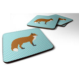 Caroline'S Treasures Red Fox Blue Check Decorative Coasters, 3.5, Multicolor
