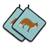 Caroline'S Treasures Red Fox Blue Check Decorated Pot Holder, 7.5 X 7.5